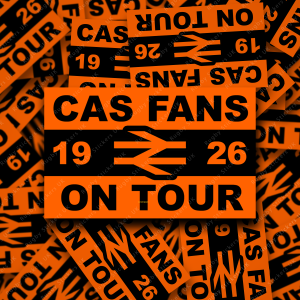 cas fans on tour 1926 with the old royal mail logo centred in orange and black