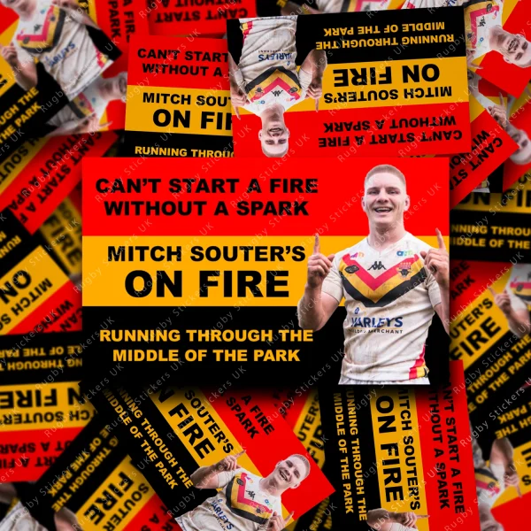 Mitch Souter on fire display Bradford Bulls - Mitch Souter's on fire Rugby League fan stickers