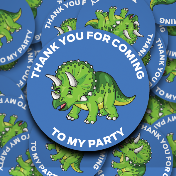 Triceratops Dinosaur birthday party stickers add your custom text