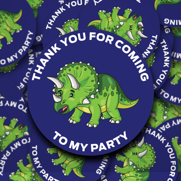 Triceratops Dinosaur birthday party stickers add your custom text