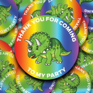 Triceratops Dinosaur birthday party stickers add your custom text