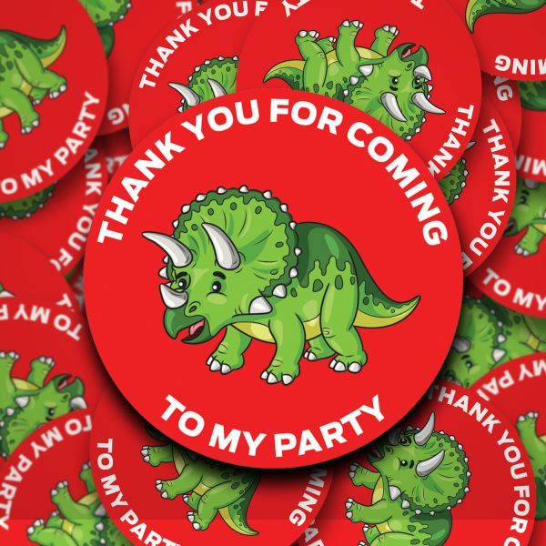 Triceratops Dinosaur birthday party stickers add your custom text