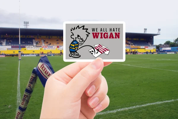wire piss on Wigan hand Wire boy peeing on a wigan shirt - We all hate wigan fan stickers